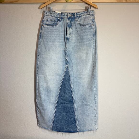 Women's Blank NYC Denim Blue Jean Patchwork Midi Skirt Size 28 NEW - Picture 1 of 10